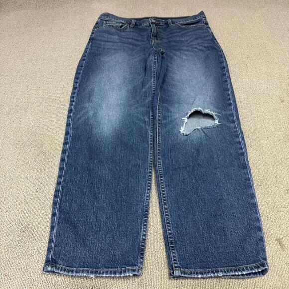 Old Navy Jeans Mid Rise Loose Blue Distressed Pockets Women’s Size 8 - Picture 1 of 12